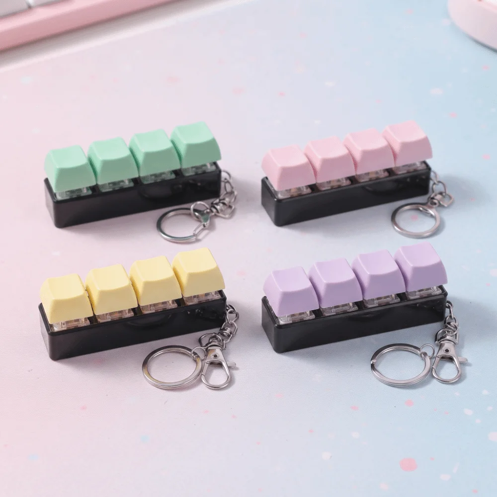 4 Keys Keycap Fidget Keychain Key Cap Clicker Fingertip Pressure Keyboard Keycap Click Pass Time Keyboard Cube Keychain Office