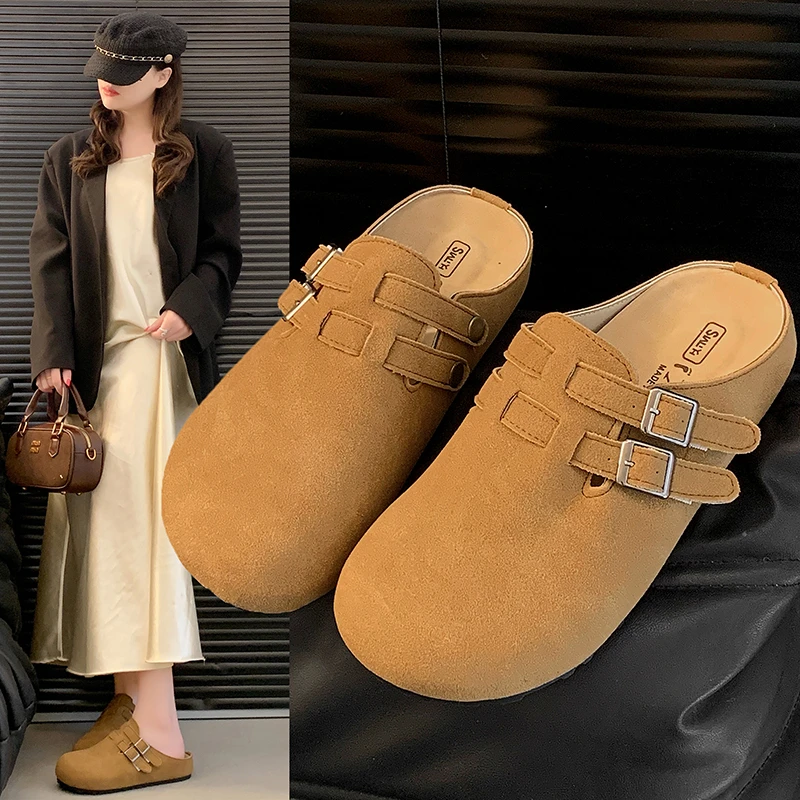 

Crestar Suede Clogs For Women Lady Fashion Flat Slippers Outdoor Non-Slip Round Toe Mules Casual Potato Shoes With Arch Support