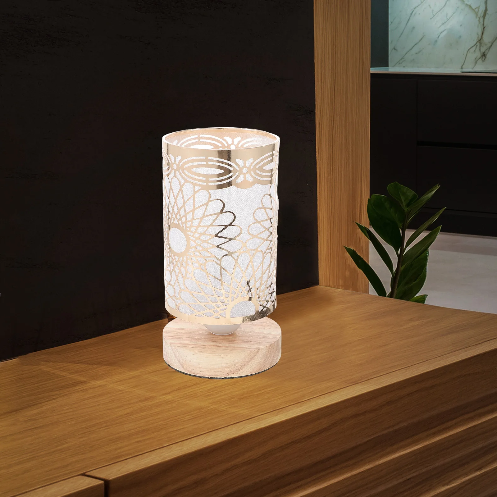 

Modern Simple Wooden Base Table Lamp Bedroom Decorative Night Light For Living Room Bedroom Nightstand (Us Plug)