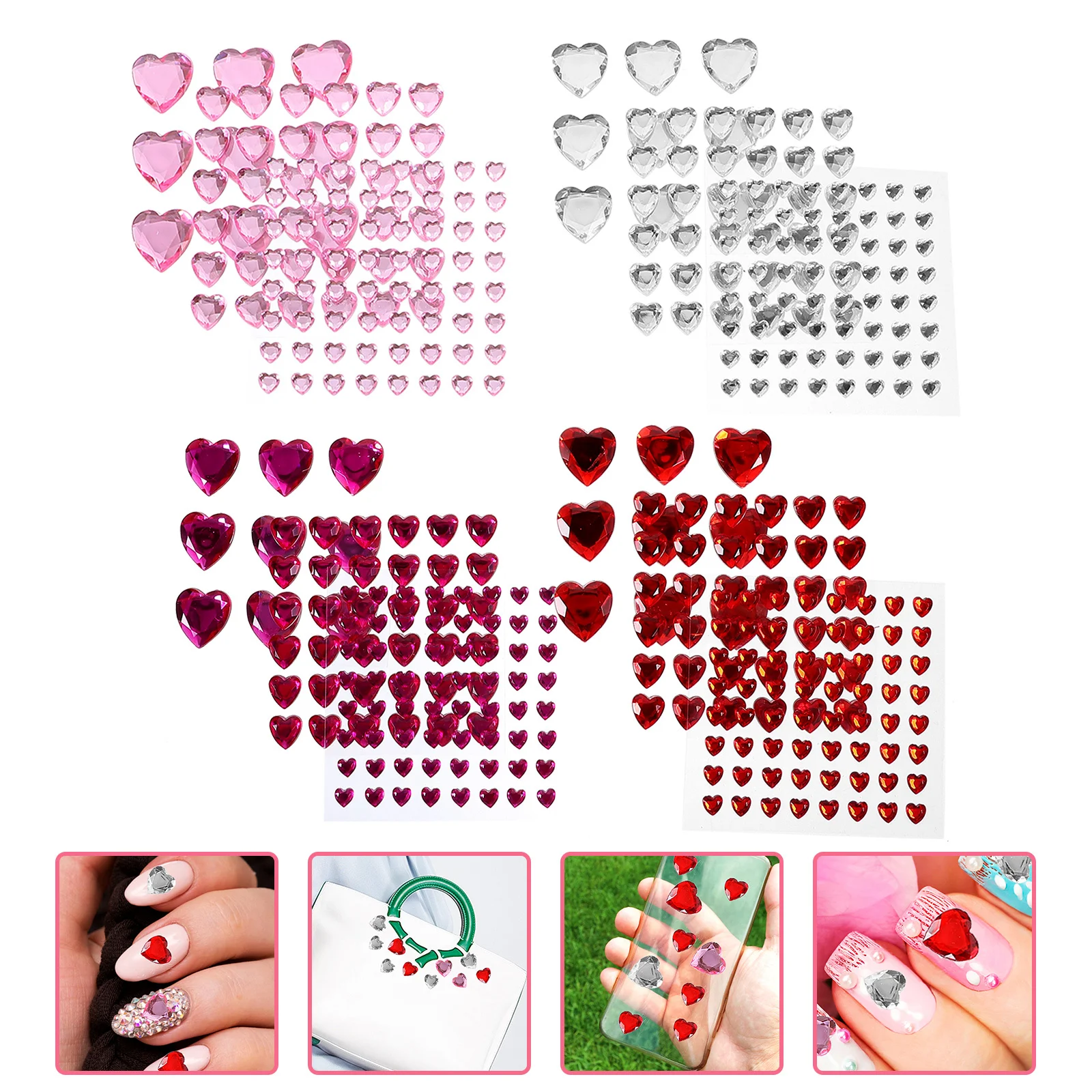 12 fogli adesivi con strass a forma di cuore, gemme acriliche per il viso, decorazioni artigianali per nail art, gemme per trucco autoadesive, attaccare sui gioielli