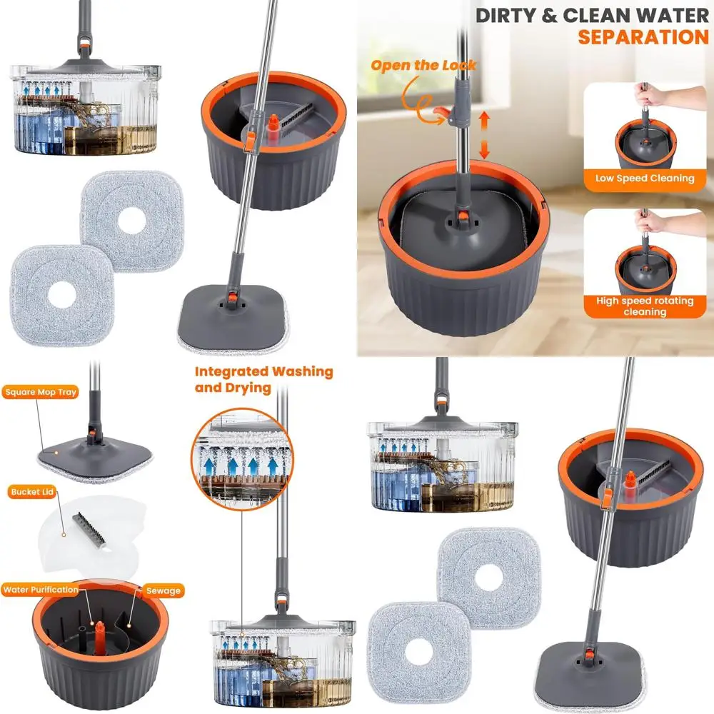 

Dual-Reservoir Spin Mop with 2 Washable Pads for Thorough Floor and Wall Cleaning