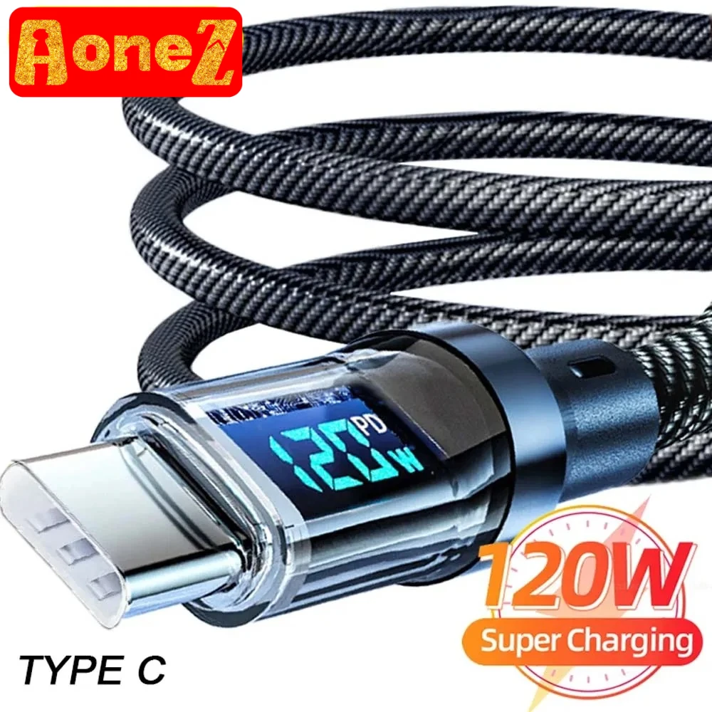 30W-120W USB C To C Fast Charging Cable W/LED Display - Super Fast Charge for Huawei OPPO Vivo iPhone 15 Xiaomi MacBook AONEZ