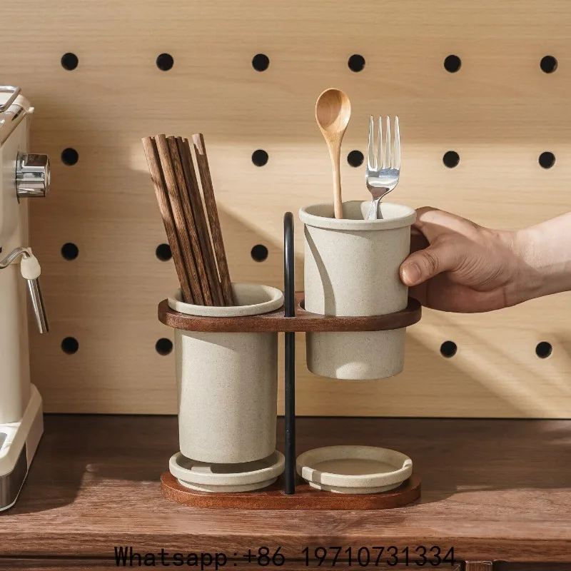 Kitchen ceramic chopstick bucket household countertop coarse pottery cartridge knife fork spoon storage box  tube cage