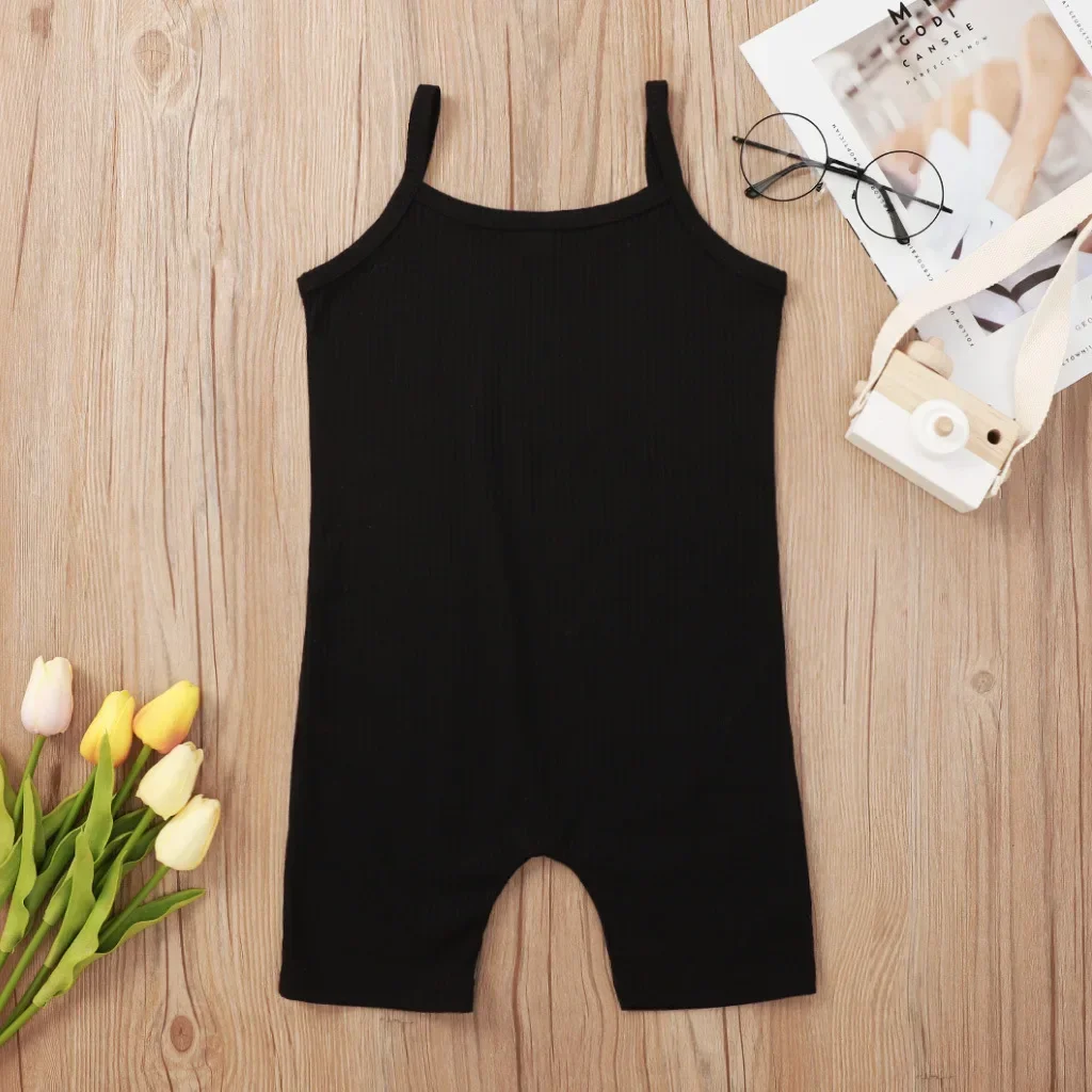 

black sleeveless strap jumpsuit baby girls kids clothes letters fitness streetwear bodysuit pants open back playsuit 3 o 10 yrs