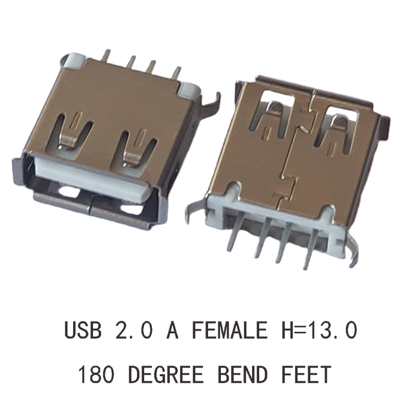 10PCS USB 2.0 Jack A Type USB Connector Female Socket Bent Feet 180degree DIP (H=13.0mm)