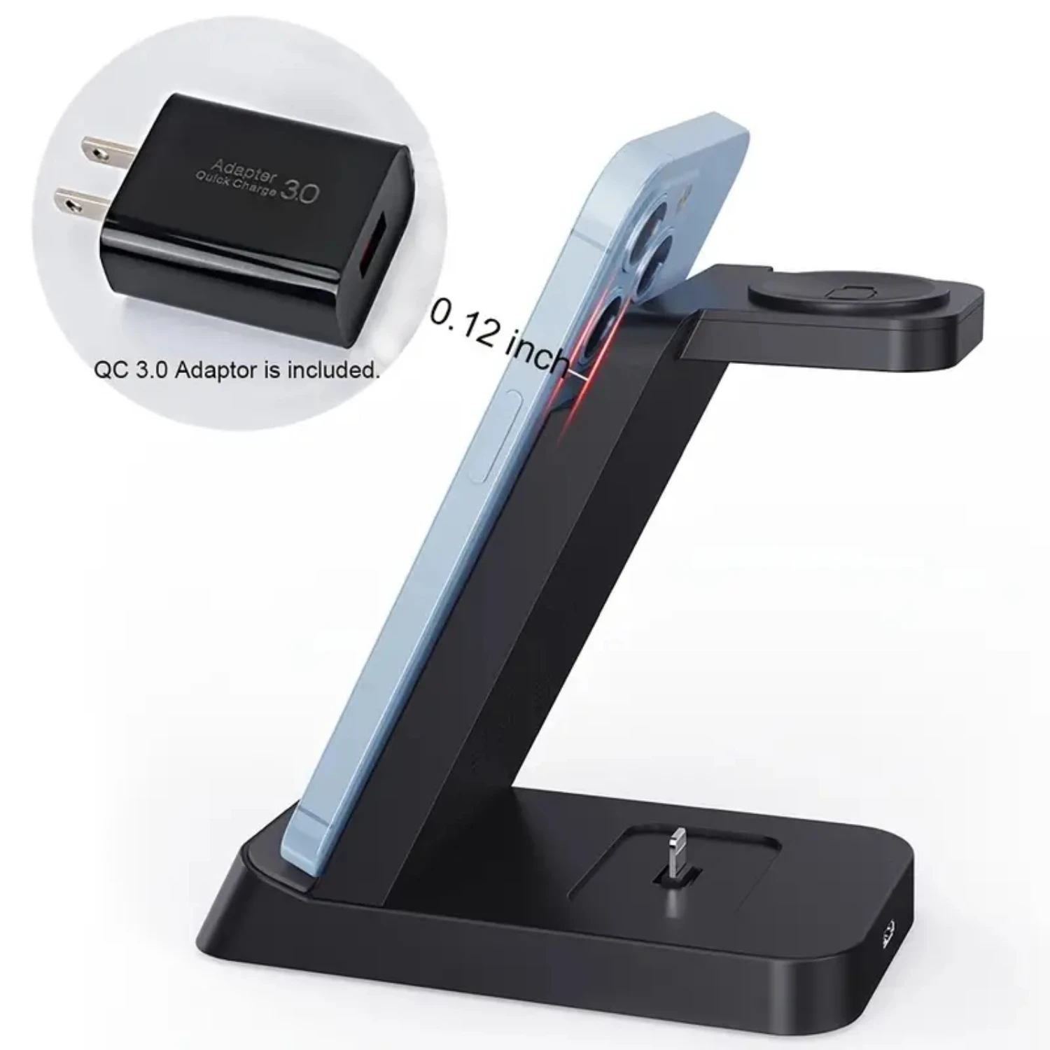 Ultimate Efficient and Quick Multifunctional 3-In-1 Wireless Charger Station with QC3.0 Adaptor for iPhone, iWatch, and AirPods