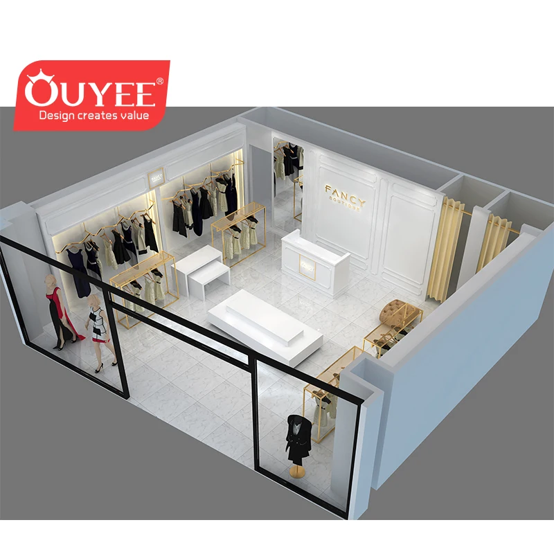 Customized-Modern Design Clothes Cabinet Clothing Store Layout Wooden White Shop Counter Design Garment Store