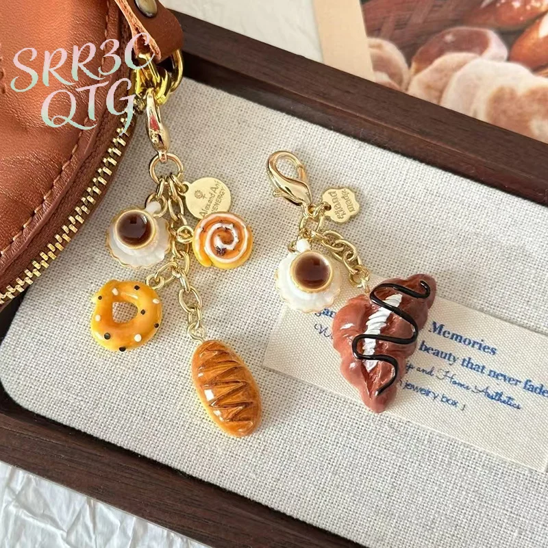 Creative Unique Doughnut Bread Coffee Phone Charm Strap Pendant Lanyard Simulated Food Toys Keychain Bag Accessories Gift