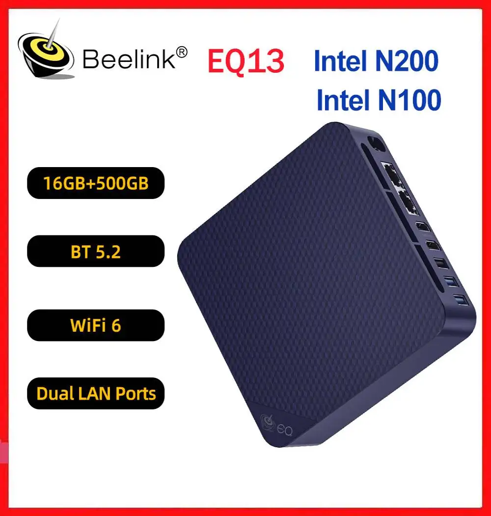 

Beelink EQ13 Intel N100 N200 Мини ПК тихий офисный настольный компьютер 4K двойной HDMI WIFI6 BT5.2 обновление с EQ12 16G DDR4 500G SSD