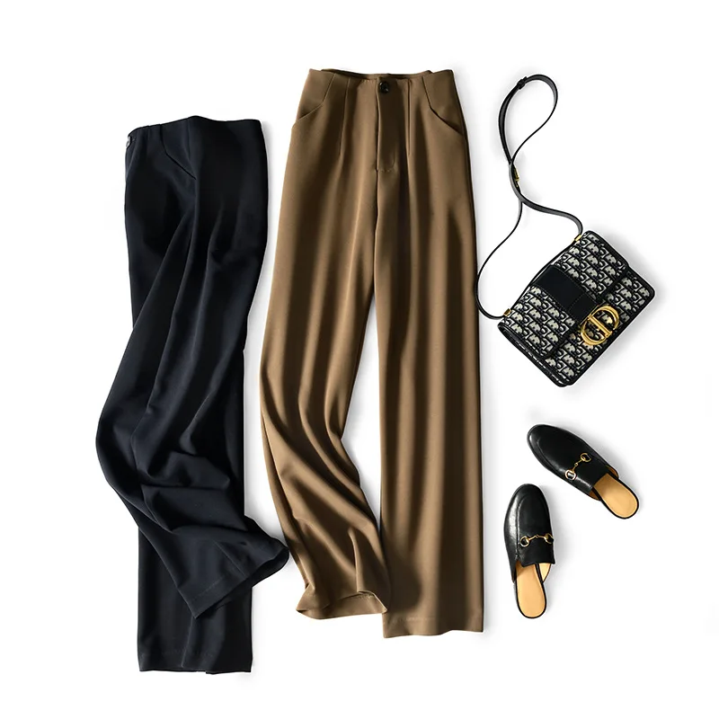 

High Waist Commuter Thin Loose Soft and Comfortable Solid Color Wide-leg Pants Khaki Trousers Women