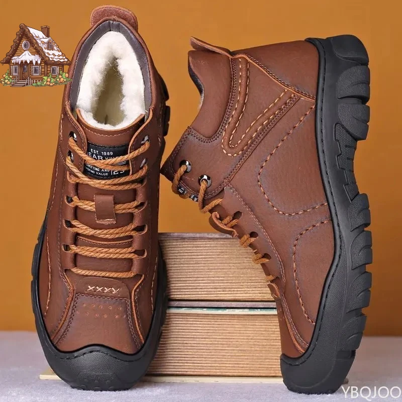 

Men's Winter Velvet Thick Boots Outdoor High Top Snow boots Casual Waterproof Shoes New Lace Up Men Cotton Shoes Botas Zapatos ﻿