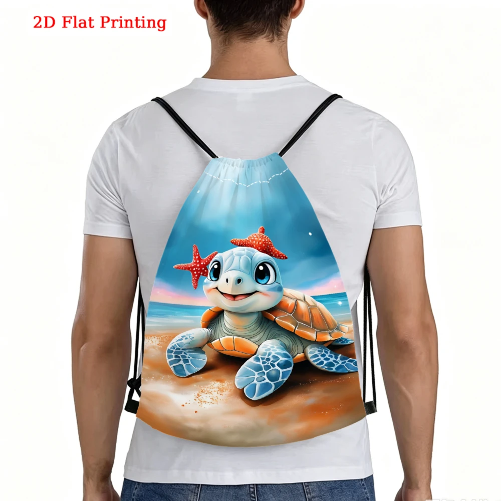 Cute Cartoon Sea Turtle 2D Print Drawstring Backpack for Fitness Sports Outdoor Travel
