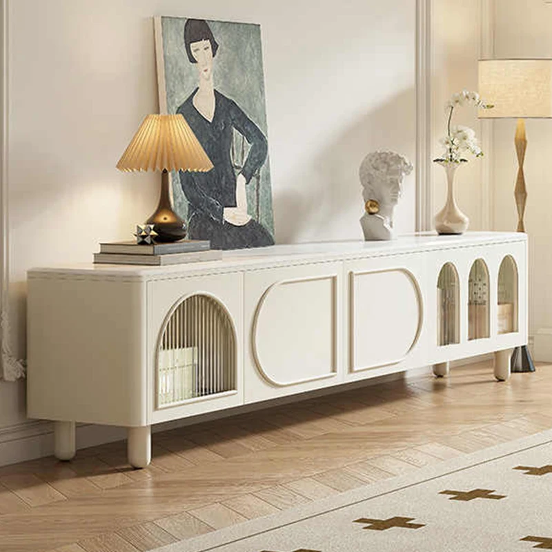 

Белый современный ретро-комплект мебели для гостиной: тумба под телевизор и журнальный столик, деревянные и каменные подставки для хранения под телевизором