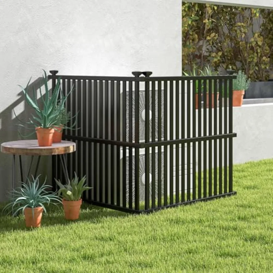 2 Panels Air Conditioner Fence 45W x 45H Garden Fence Vinyl Trash Can Pool Equipment Enclosure w/Metal Ground Stakes Outdoor Pr