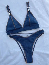 Sexy Denim Blue Brazilian High Cut Bikini Female Swimsuit Women Swimwear Two-pieces Bikini set Bather Bathing Suit Swim Lady