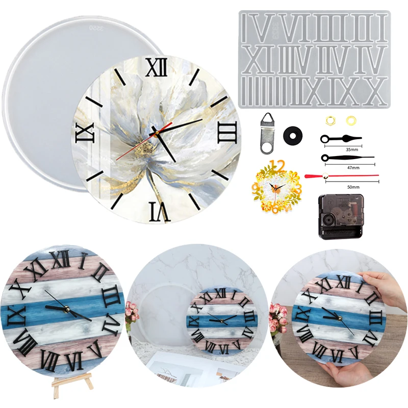 Large Round Clock Arabic Roman Numerals Resina Epoxy Transparente Molds Silicon Wall Decor Manualidades Room Hanging Ornaments