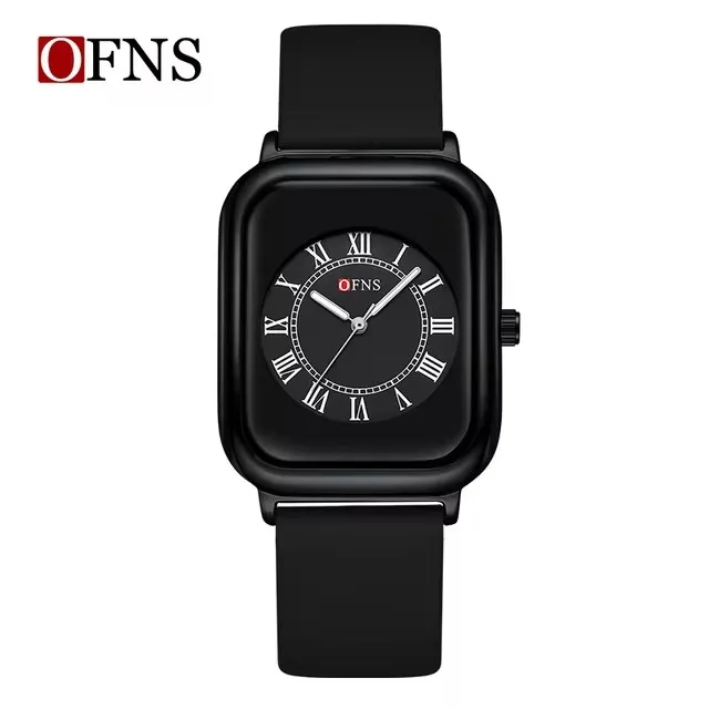 OFNS 1504 Women's Square Quartz Watch Retro Simple Elegant Clock Silicone Strap Roman Scale Waterproof Wristwatch for Ladies