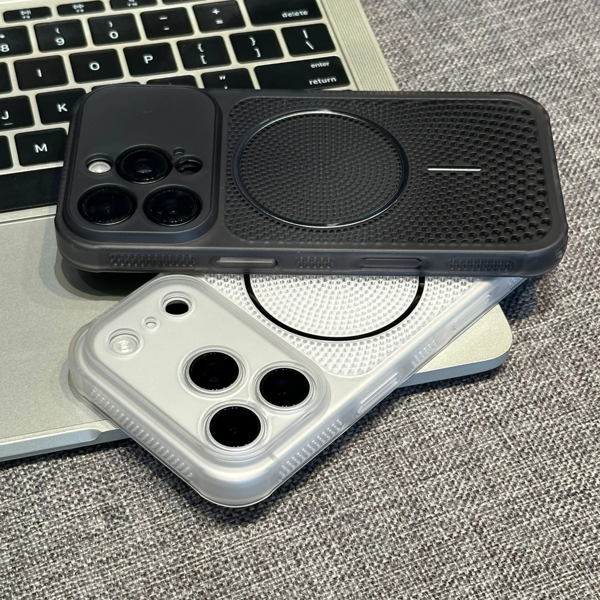 Cooling Heat Dissipation Magnetic For Magsafe Clear Phone Case For iPhone 17 16 15 14 13 Pro Max Mesh Hole Breathable PC Cover
