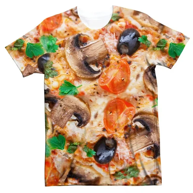 3D Print Funny Fried Chicken T-Shirts Pizza Food Graphic Men's Short Sleeve T Shirt Oversized Harajuku Y2k Top Tees Man Clothing