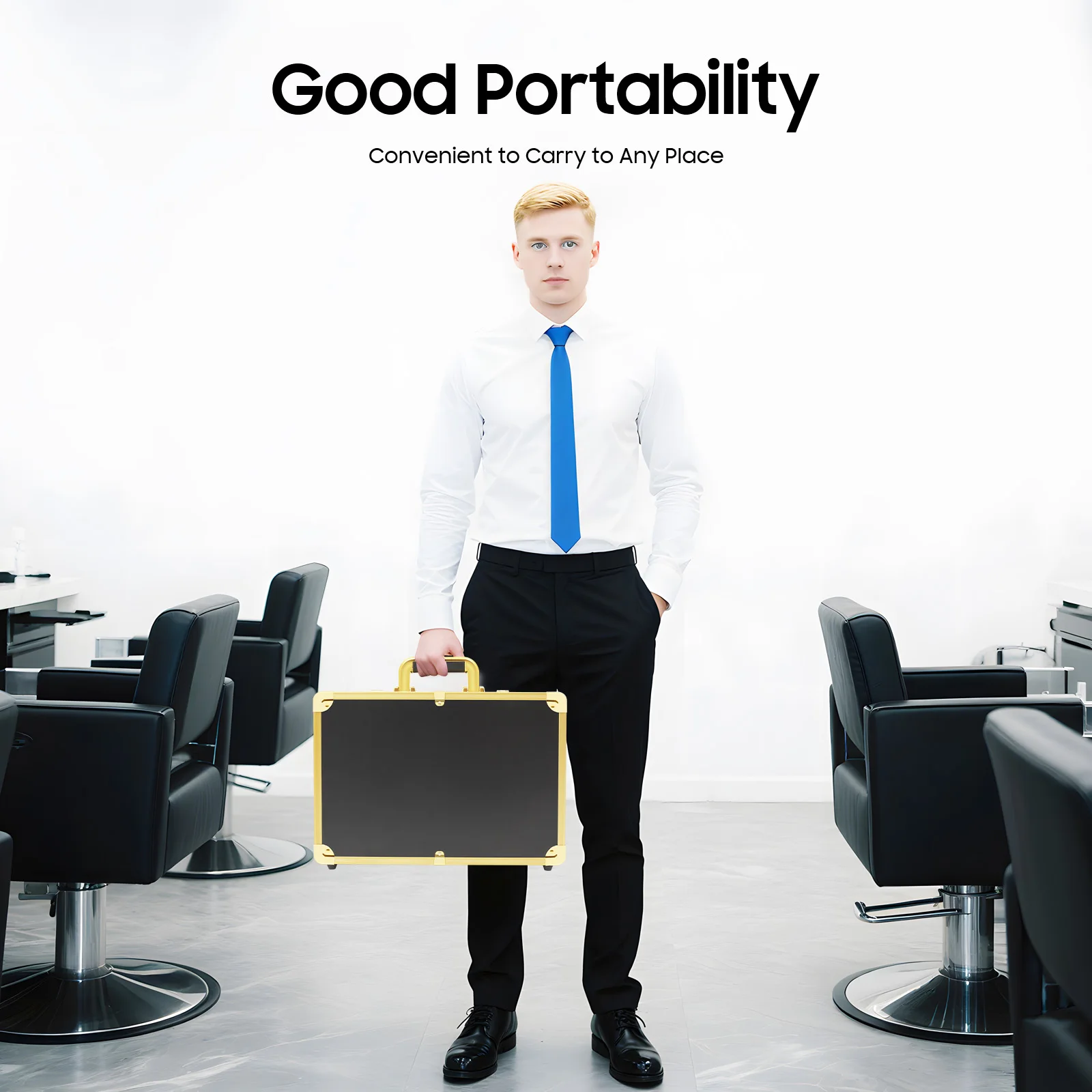 حقيبة أدوات احترافية لمصفف الشعر، منظم مكياج ذهبي مع مرآة، صندوق تخزين مستحضرات التجميل المحمول لأدوات الحلاقة