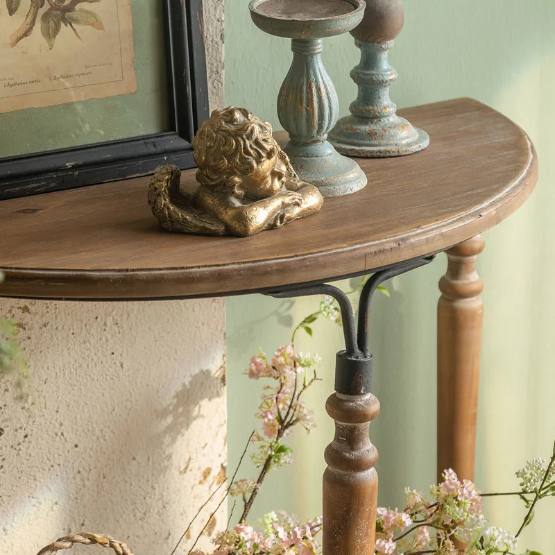 Minimalist European Style Half Round Fir Wood and Iron Console Table Home 테이블