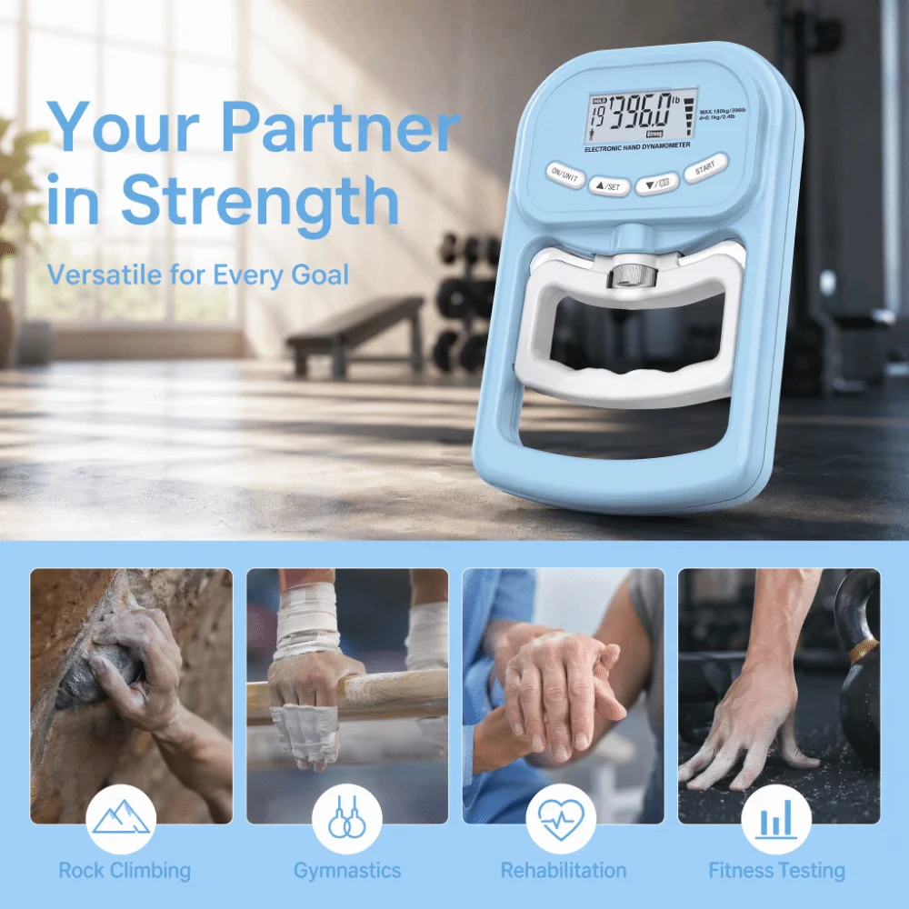 180kg Hand Grip Strength Trainer Digital LCD Display Adjustable Grip Hand Dynamometer ABS Front Control Buttons