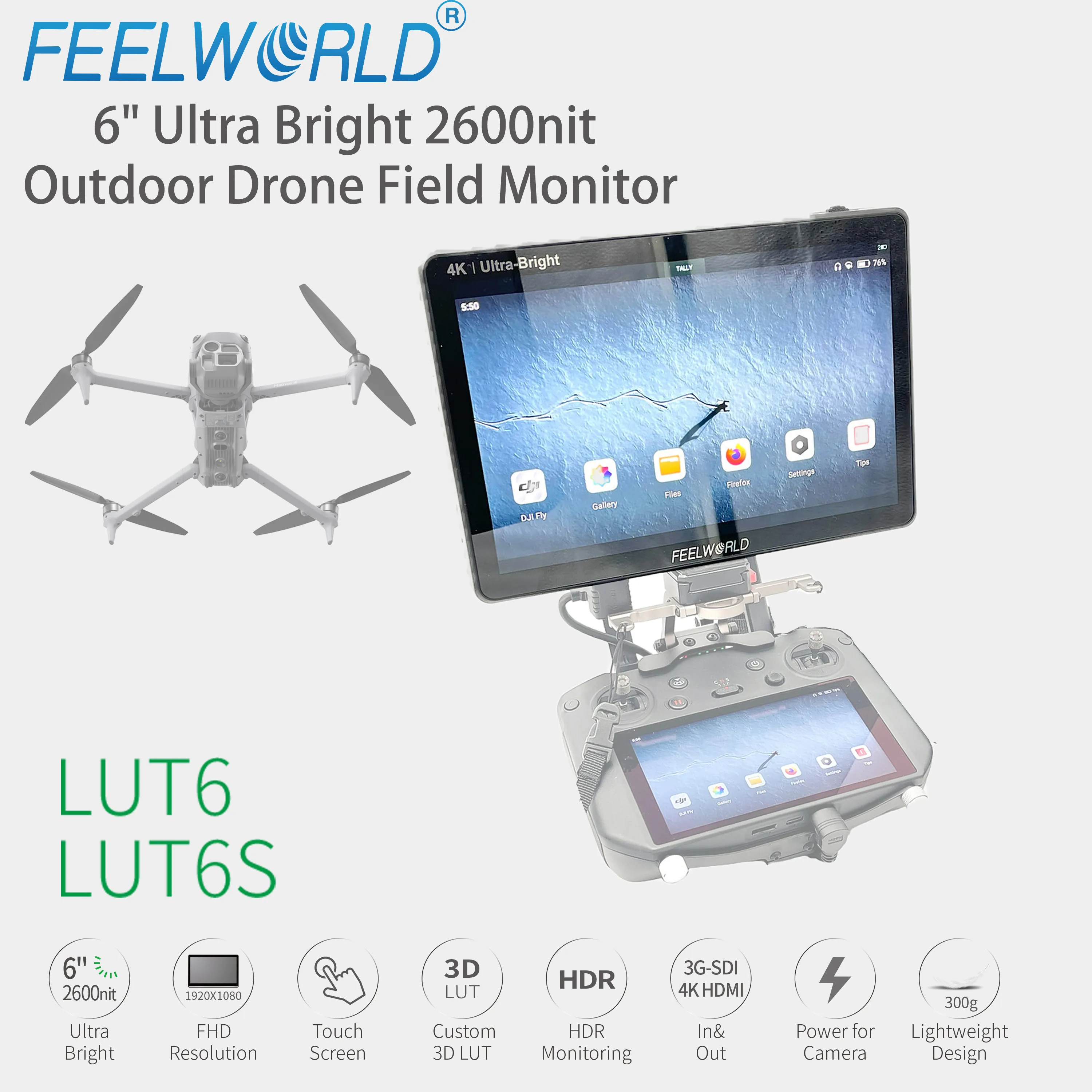 Feelworld LUT6 6 "2600nits HDR كاميرا مراقبة ميدانية IPS شاشة تعمل باللمس ثلاثية الأبعاد LUT ، OEM شعار مخصص المصنع مباشرة بالجملة الطلب السائب