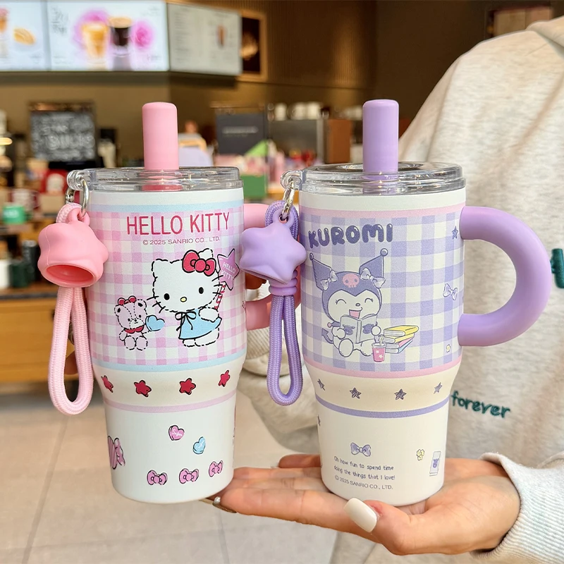 Bouteille isotherme X&W Cartoon en acier inoxydable 316, grande capacité 580 ml, tasse à paille isolée Hello Kitty Sanrio pour enfant