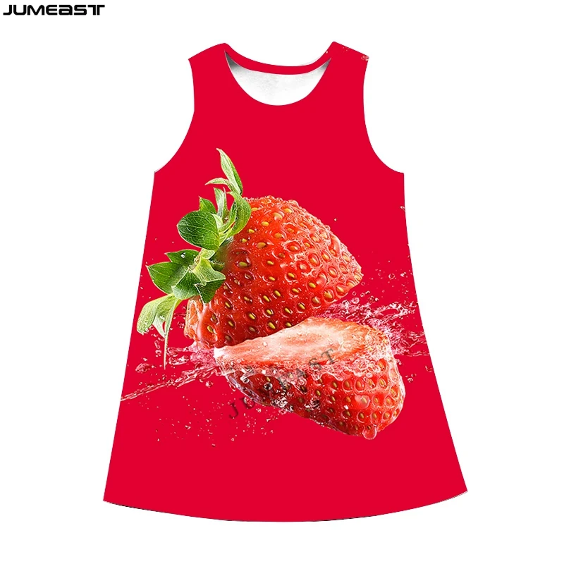 Jumeast Y2k Women 3D Printed Dresses Hip Hop Apple Strawberry Lemon Milk Summer Fashion Sleeveless Dress Suspender Nightdress