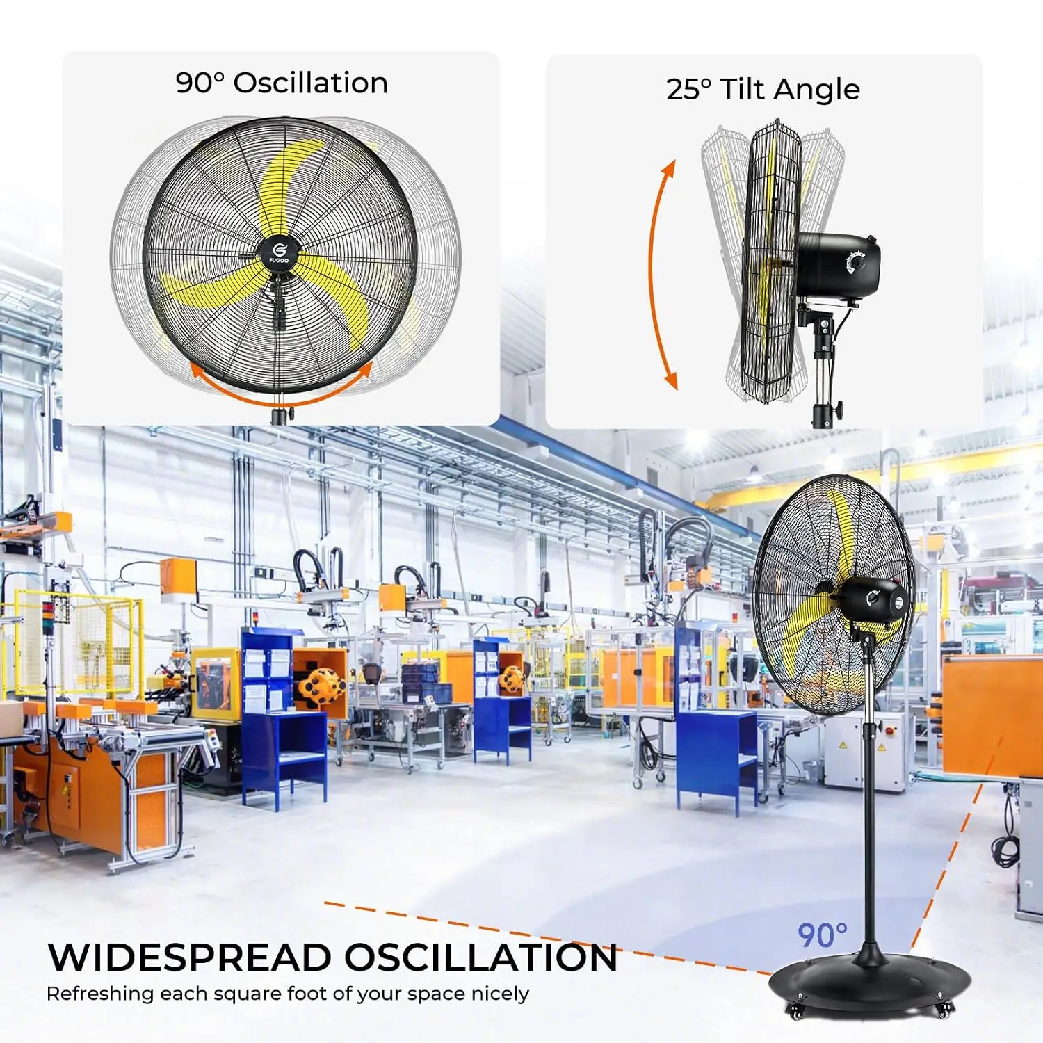 24'' Outdoor Oscillating Pedestal Fan With All Sealed Brushless DC Motor, 4-Speed Waterproof Outdoor Fan, Heavy, Customized view 4