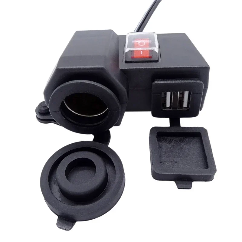 Motorcycle DC 12V Cigarette Lighter Socket Splitter Power Adapter With Dual USB Charger Universal For Most Motorbike