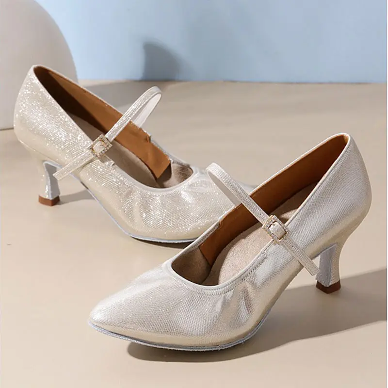 Women's Jazz Ballroom Dance Shoes Closed Toe Heeled Latin Salsa Dancing Shoes Glitter Mary  Performance Ladies Tango Dance Shoes