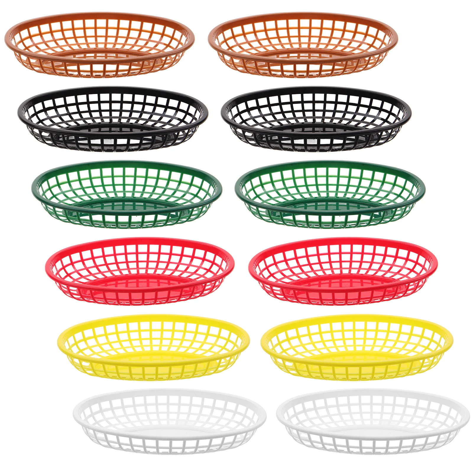 

12pcs Fast Food Baskets Reusable Plastic Oval Snack Basket Chip Bread Fruit Storage Kitchen Household Portable