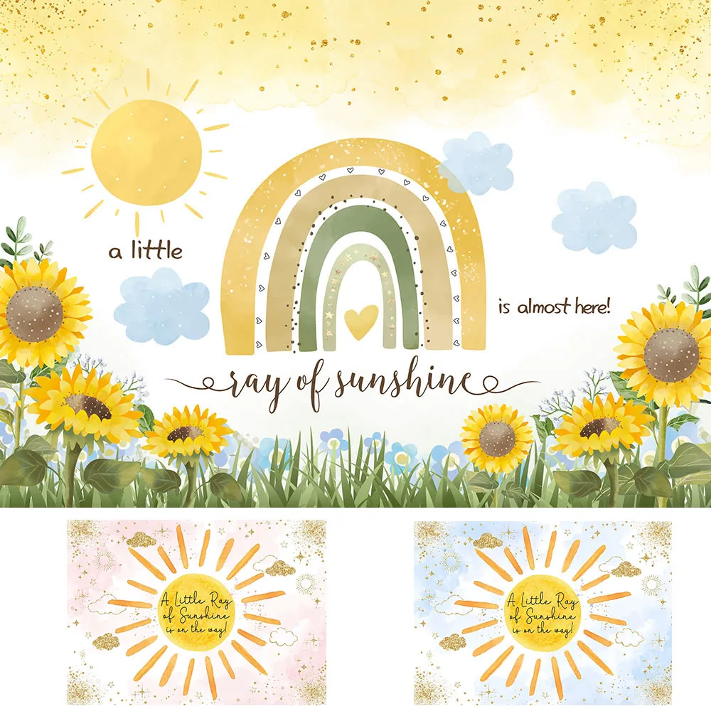 

Bohe Rainbow Spring Baby 1st Birthday Party Background Poster Flower Sunshine Decor Studio Photography Backdrop Newborn Photo