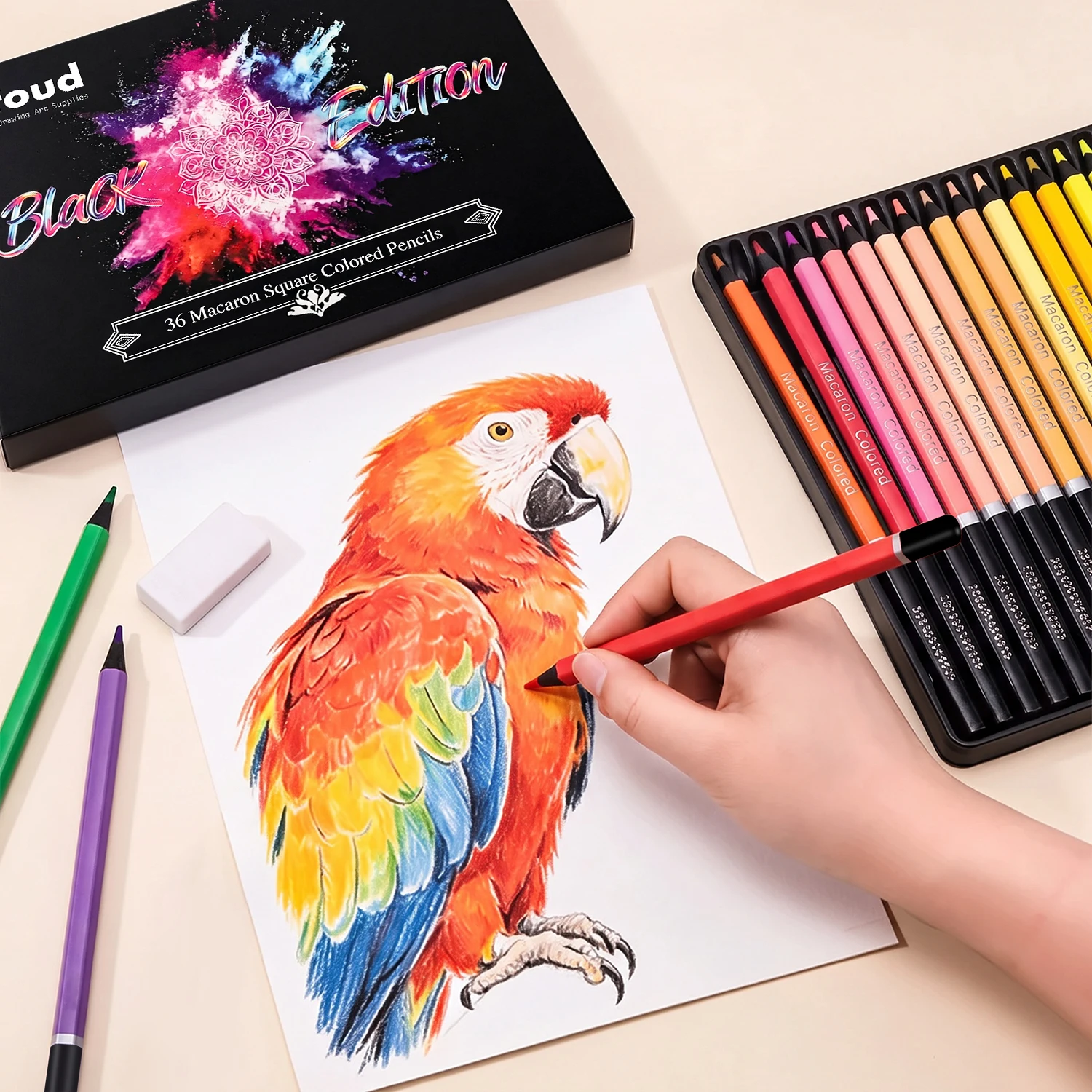 16-120Pcs Macaron Square Colored Pencils,Soft Core,Pastel/Skin Tone/Fluorescent Oil-Based,for Coloring Sketching Art Gift