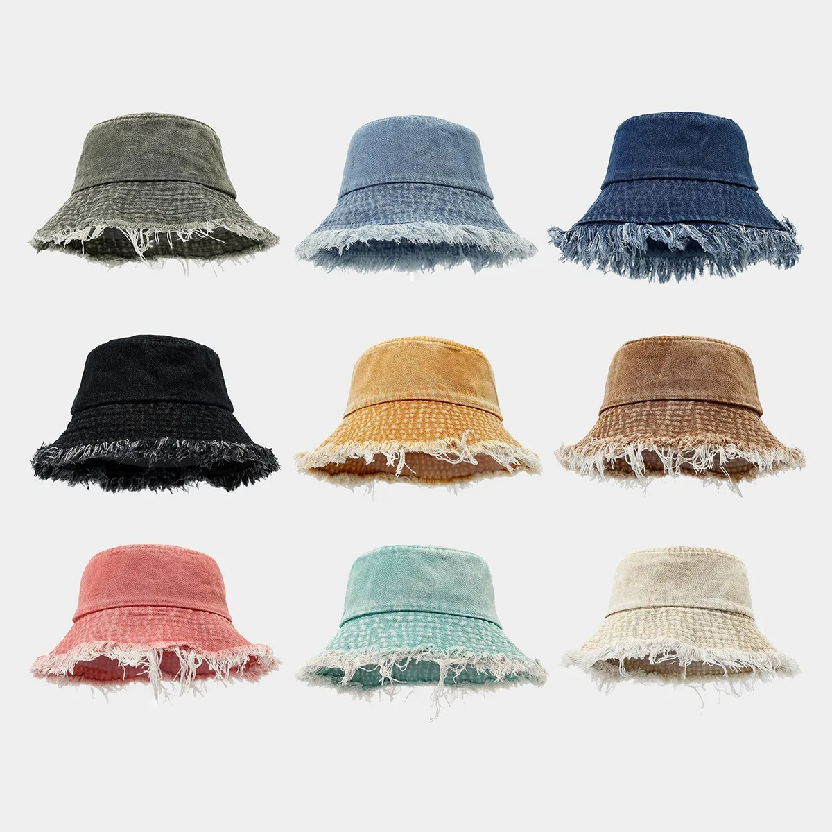 Unisex Trendy Autumn Solid Tassel Edge Washed Denim Summer Bucket Hat For Women Best Matched Sunshade Beach Fisherman Cap Gift