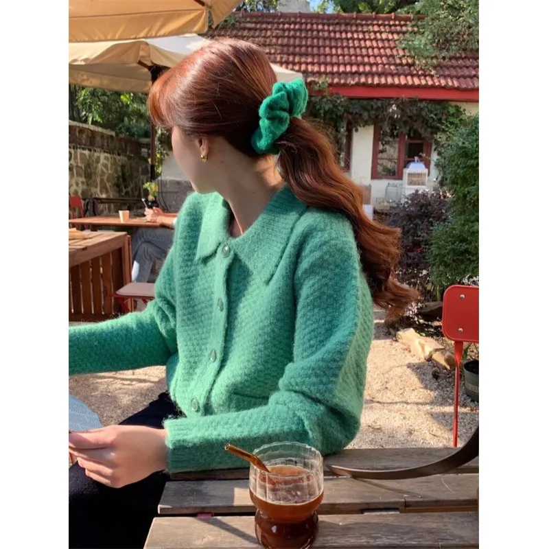 

Spring Autumn Loose Fit een Knit Sweater Coat Women's Lazy Sle Soft Comfortable Open Cardigan ort Length Button up