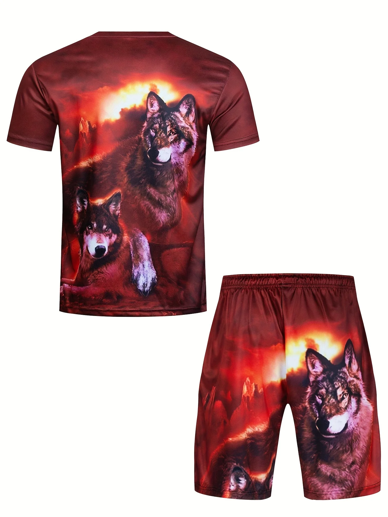 

Men's casual 2-piece set, wolf pattern 3D printed T-shirt + summer sports shorts matching set