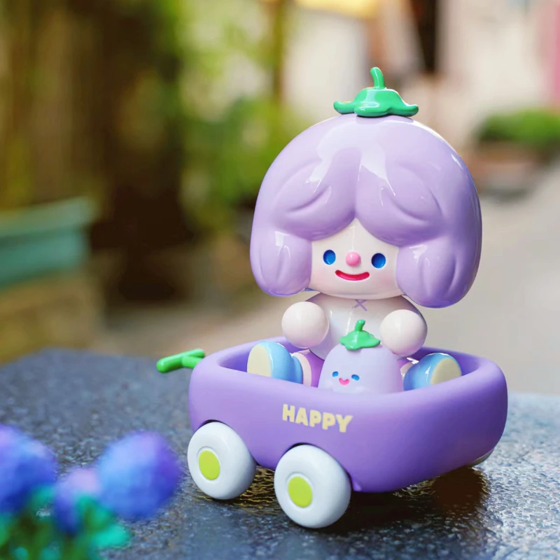 Purple Eggplant Rico Figure Doll with Happy Cart Toy Taro Purple Cute Doll Designer Doll Art Toy Collection Home Decor