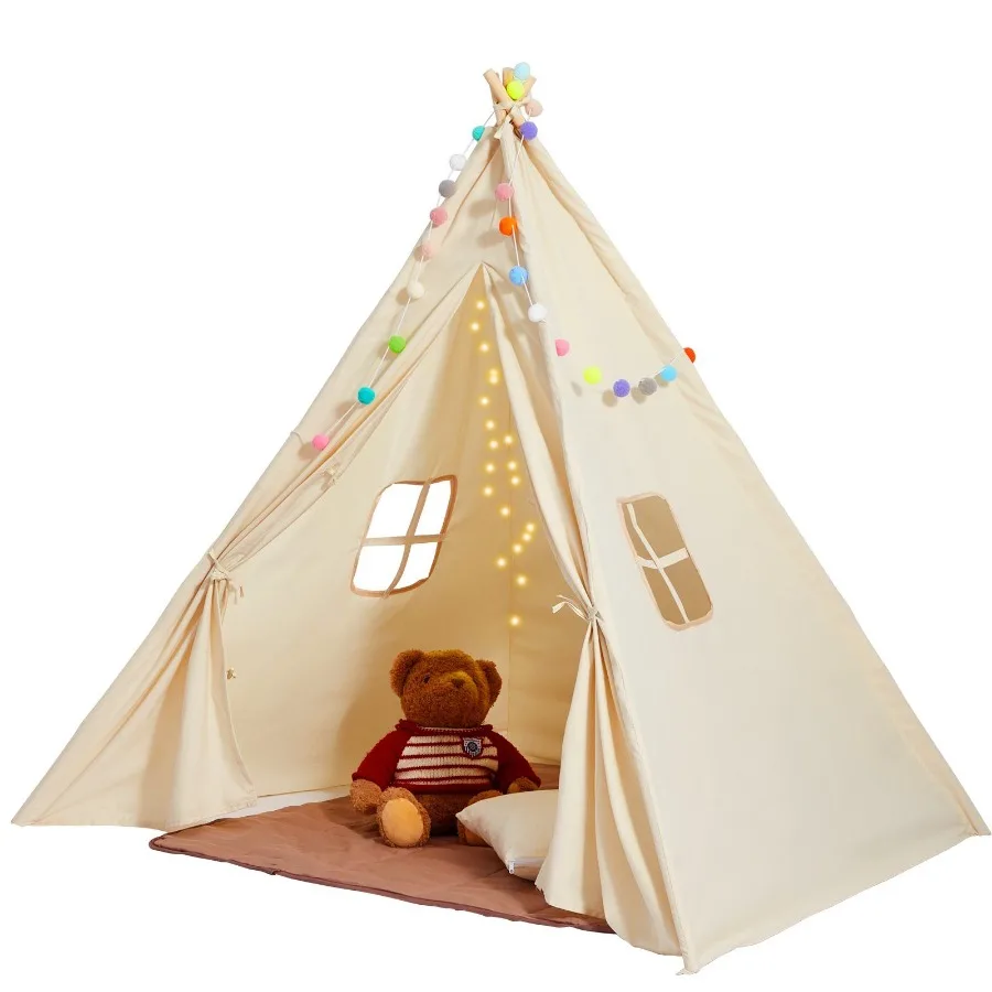 

Play Tent Teepee Tent for 15 Years Old Tent for with Windows for Indoor and Outdoor Toddler Tent with Mat and Plush Drative Ba