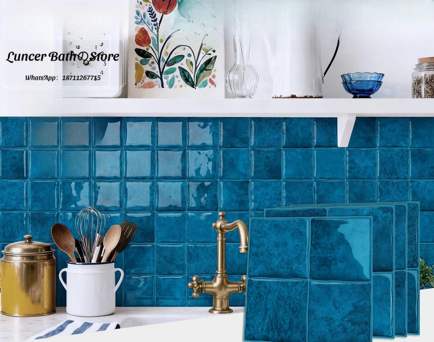 10PcsEpoxy Self-Adhesive Wall Sticker Kitchen Oil-proof Tile Sticker Toilet Bathroom Waterproof Three-dimensional Decoration