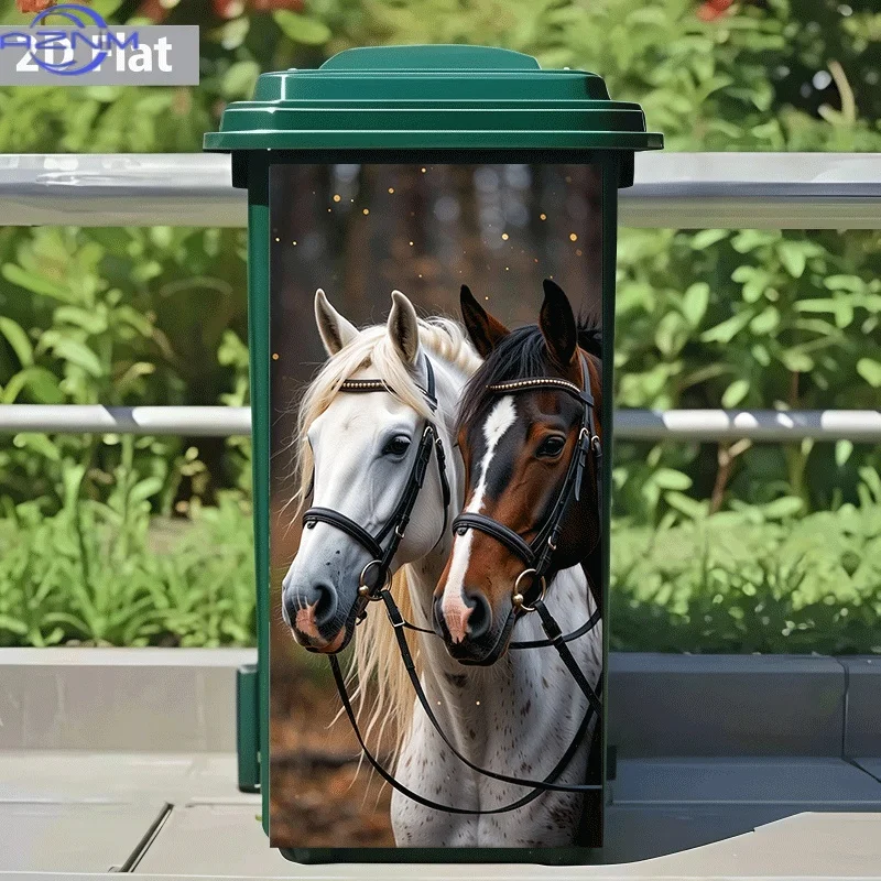 of Trash Can Sticker with a Black And White Double Horse Design, Suitable for Wall Decoration And Self-Adhesive Wallpaper, Ide