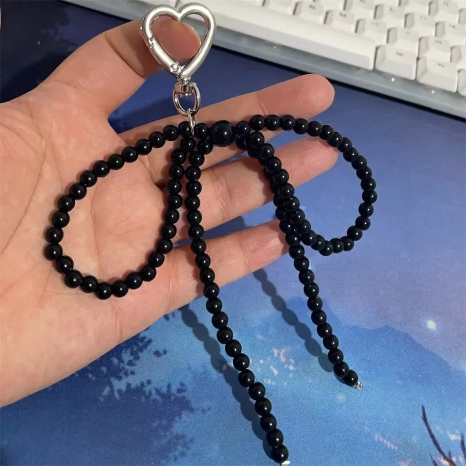 Cute Beaded Pearl Bowknot Keychain for Women Girls Metal Bow Pendant Bag Decoration Accessories