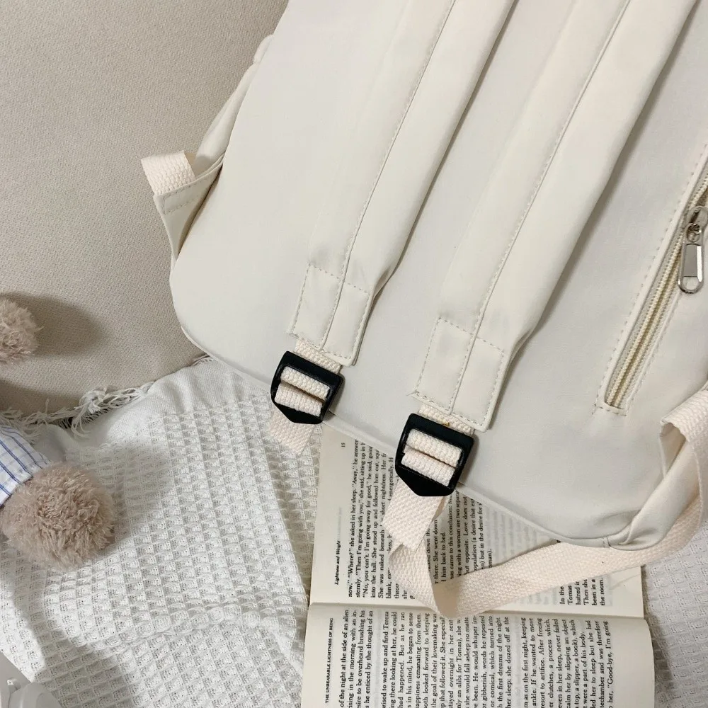 حقيبة ظهر مدرسية ذات سعة كبيرة النسخة الكورية بلون واحد حقائب كتف أسلوب بسيط سستة فتاة حقيبة كتب أنثى #2