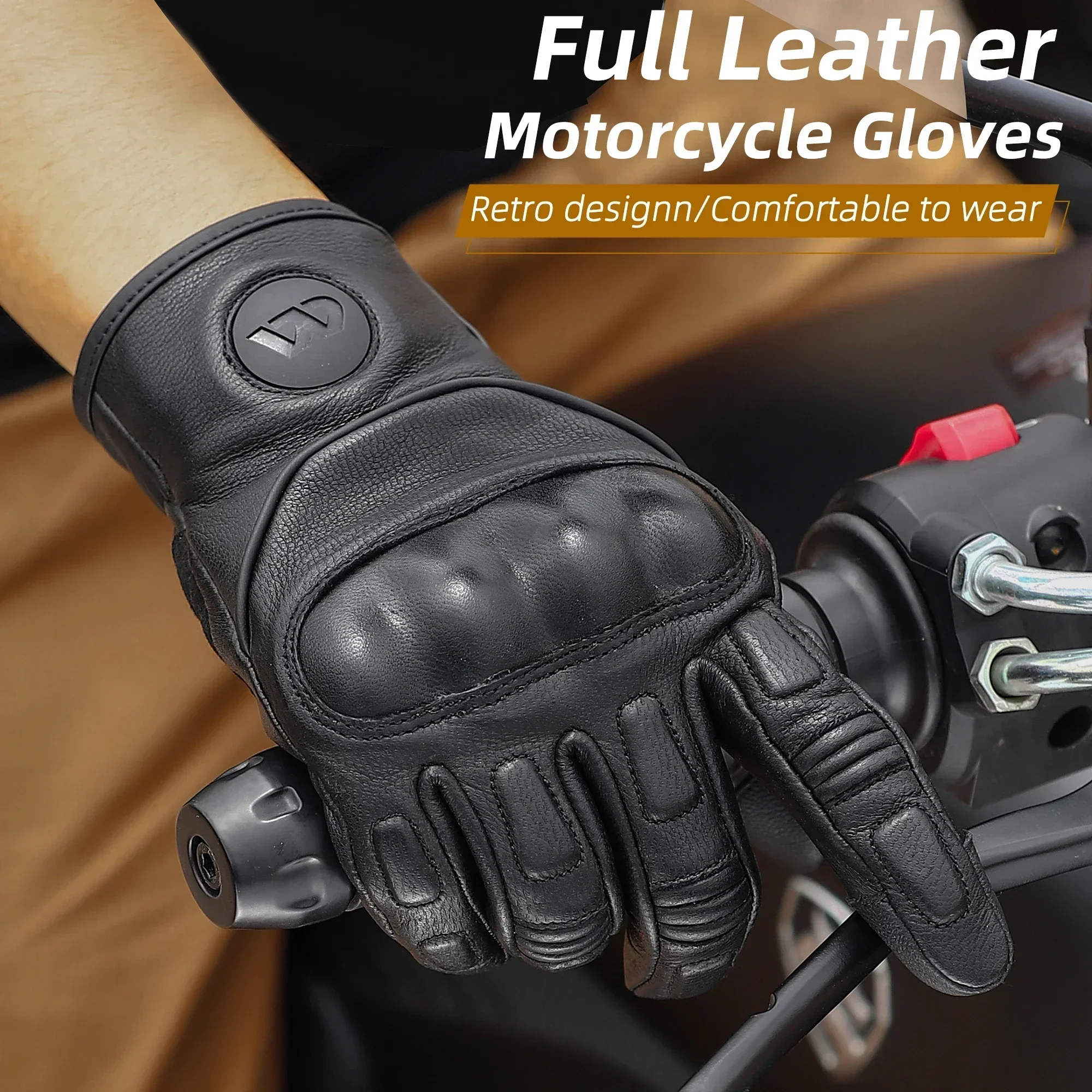 WEST BIKING Leather Motorcycle Gloves Men Outdoor Windproof Full Finger Touch Screen Gloves 3D Protection Punk Motocross Gloves