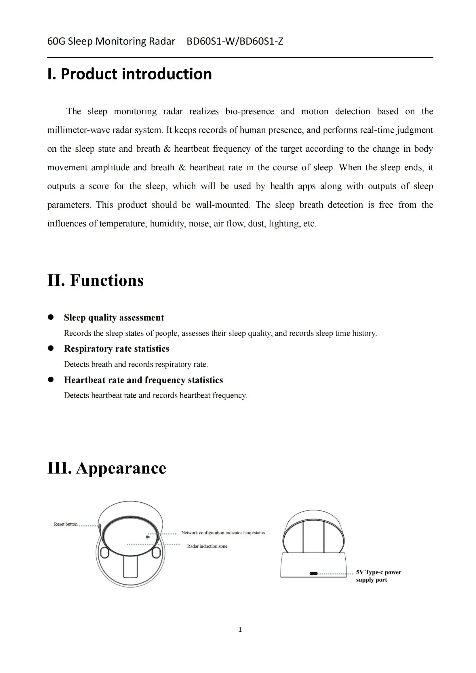 WiFi sleep monitoring radar human presence and motion detection millimeter wave radar breath heartbeat sensor