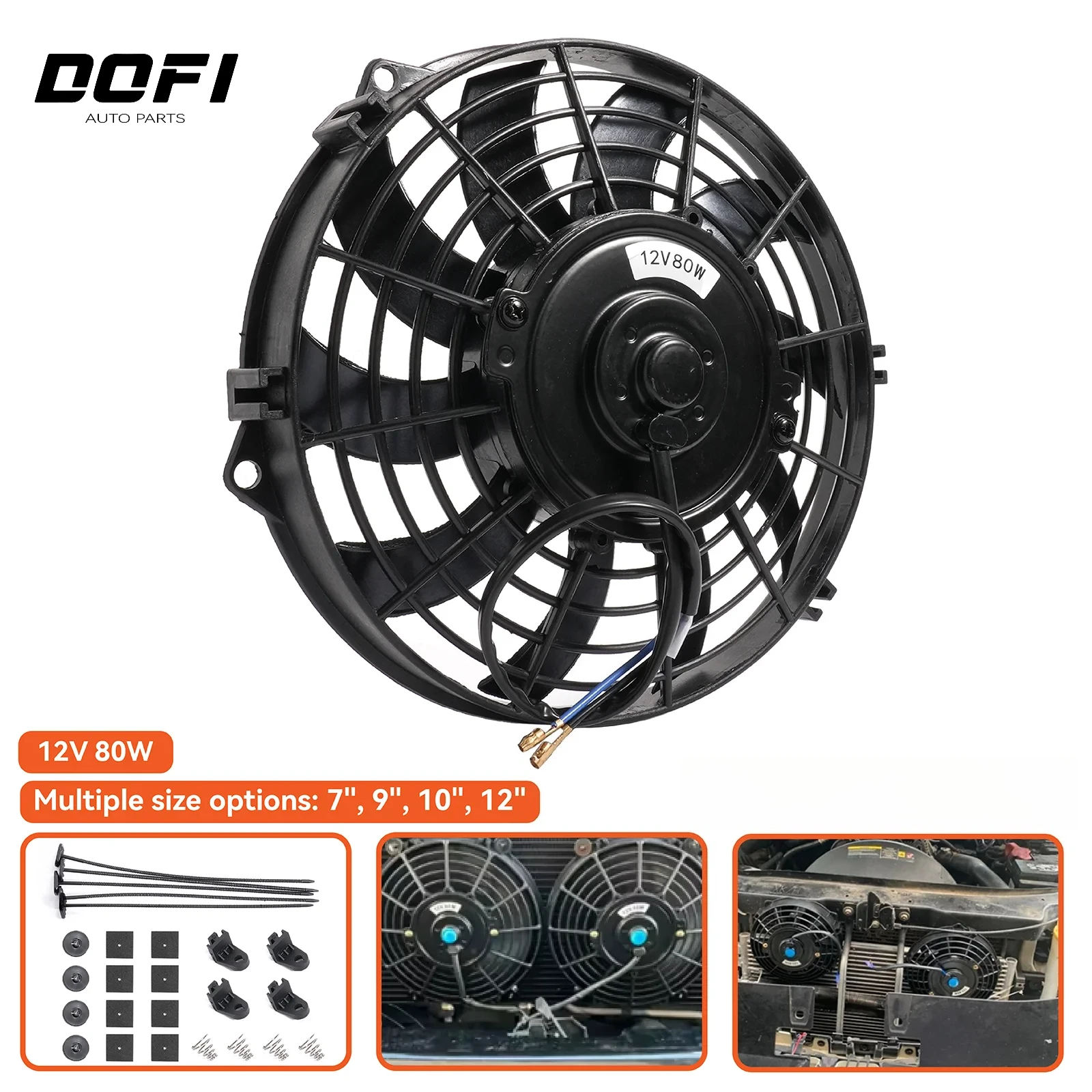 Universal 7/9/10/12 Inch 12V 80W 2100RPM Car Air Conditioning Electronic Radiator Cooling Fan Blade Electric Cool MountingKit