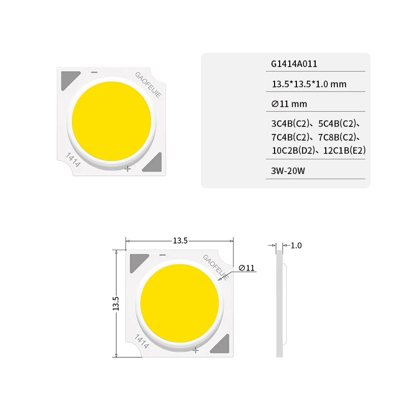 M1411 20 pz molto Sorgente LED Chip LED Ad Alta Potenza COB 3 W 5 W 7 W 10 W Lato 11mm Lampadina Lampada Faretto Imbottiture lampade