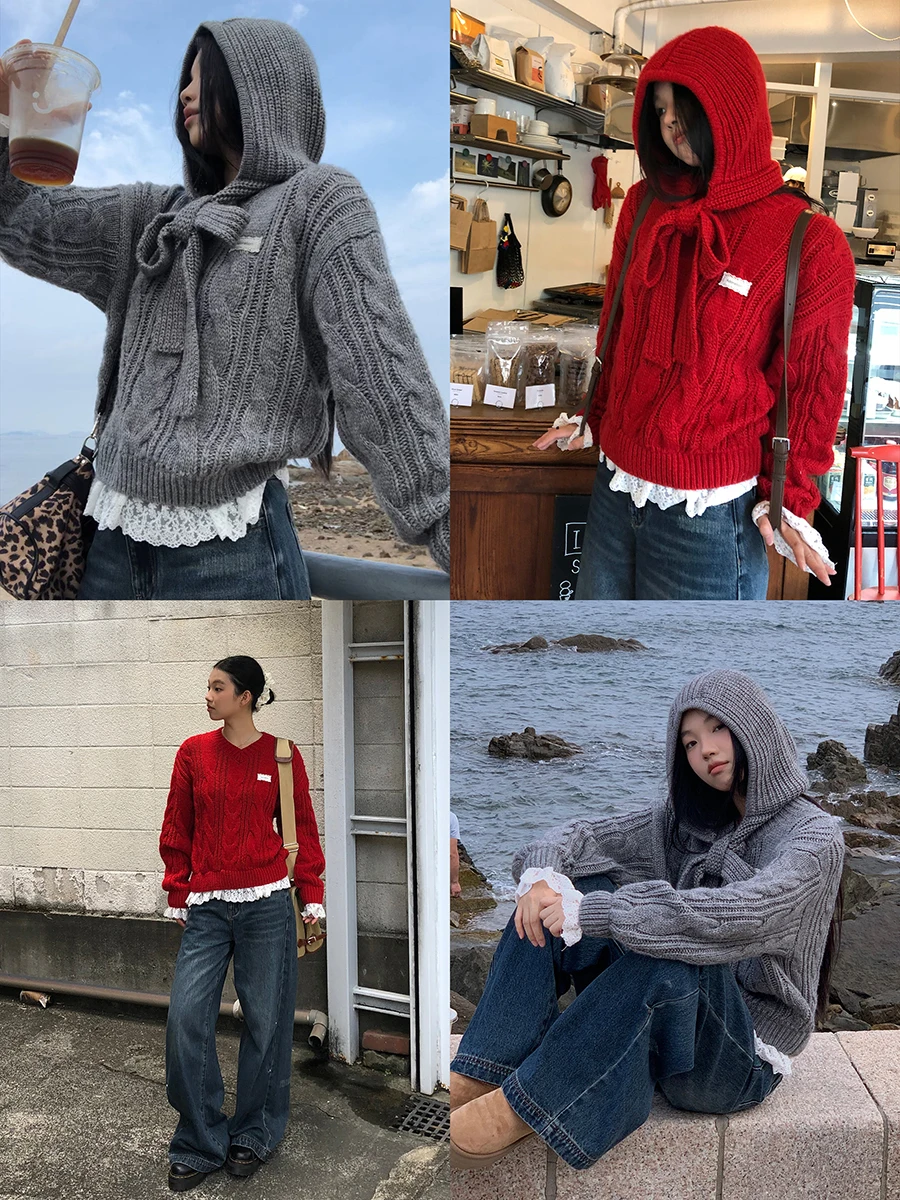 

Laid-ba Sle женский вязаный свитер, свободный шерстяной комплект из двух предметов, осень-зима, Новое поступление, удобный модный