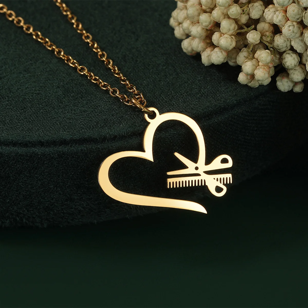 Trendy Barber's Scissors Comb Clavicle Choker Stainless Steel Heart Pendant Chains Necklace For Women Men Delicate Art Line Gift